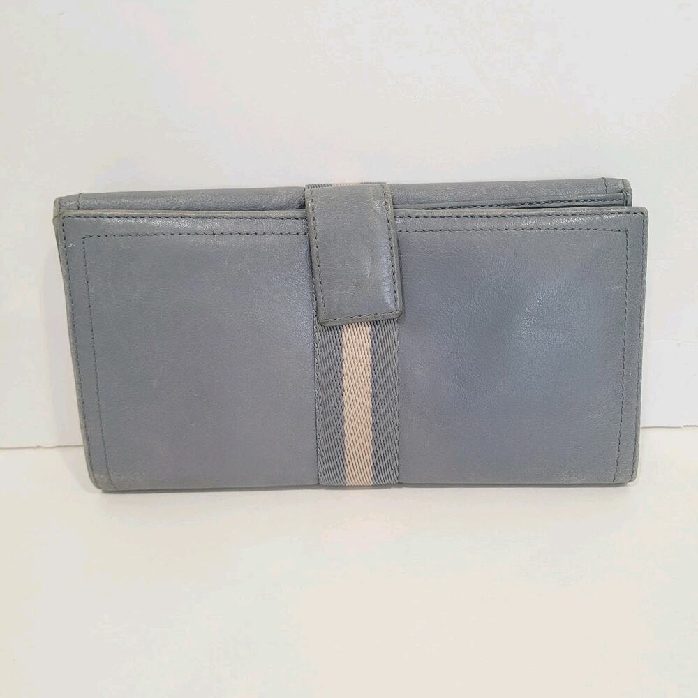 Bally Switzerland Wallet‎ Organizer Blue Large Leather Clutch Clasp Striped Logo - Picture 2 of 15